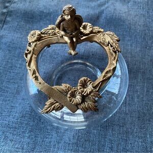 Vintage Angel Gold Cast Iron & Glass Potpourri Container